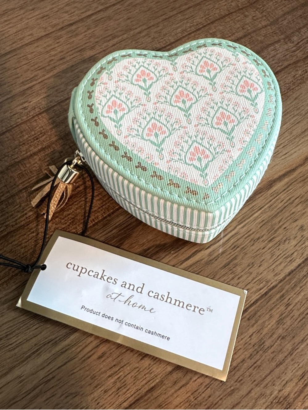 NWT - Cupcakes & Cashmere Mint and Pink Heart Jewelry Case